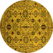 Round Machine Washable Oriental Yellow Traditional Rug, wshurb2344yw