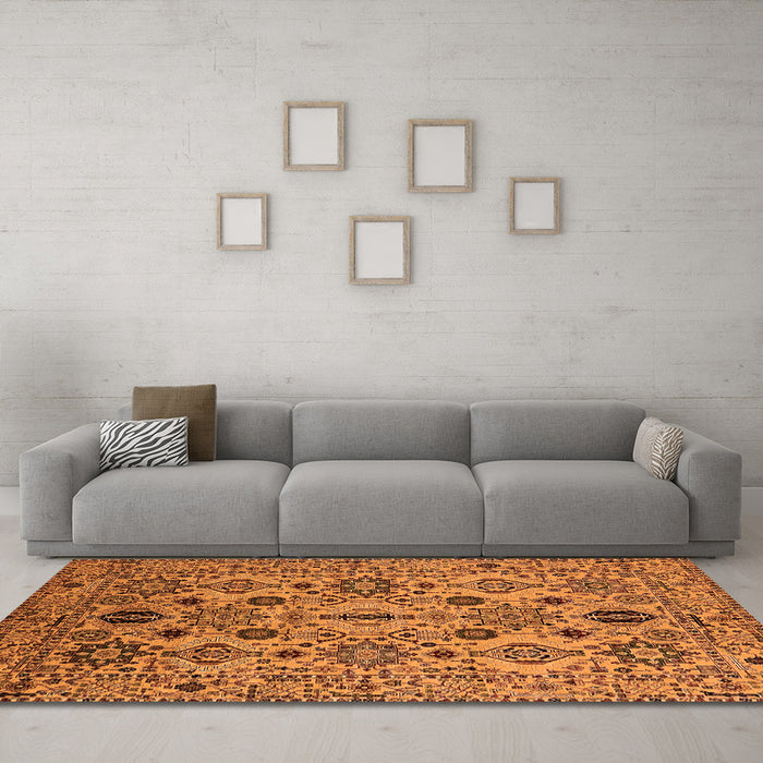 Machine Washable Oriental Orange Traditional Area Rugs in a Living Room, wshurb2344org