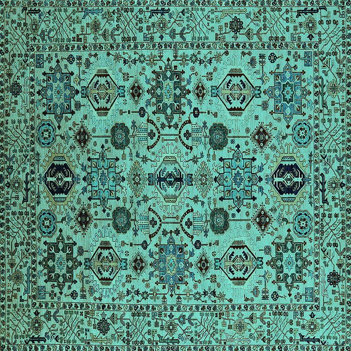 Square Machine Washable Oriental Turquoise Traditional Area Rugs, wshurb2344turq