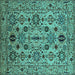 Square Machine Washable Oriental Turquoise Traditional Area Rugs, wshurb2344turq