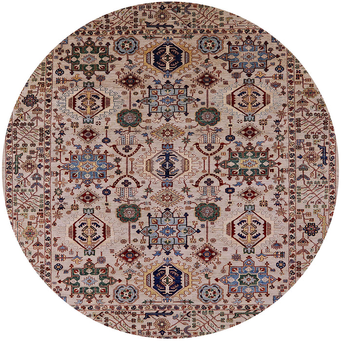 Round Mid-Century Modern Red Brown Oriental Rug, urb2344