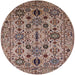Round Mid-Century Modern Red Brown Oriental Rug, urb2344