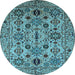 Round Machine Washable Oriental Light Blue Traditional Rug, wshurb2344lblu