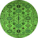 Round Machine Washable Oriental Green Traditional Area Rugs, wshurb2344grn