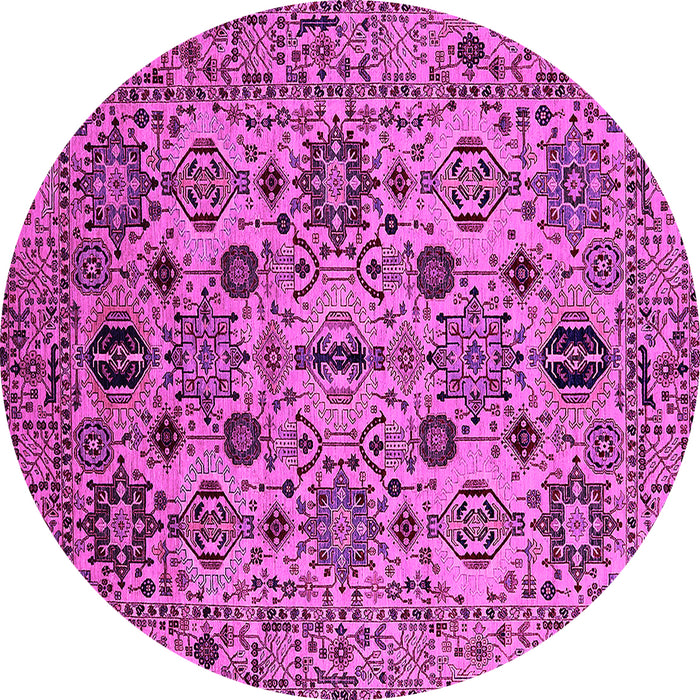 Round Machine Washable Oriental Pink Traditional Rug, wshurb2344pnk