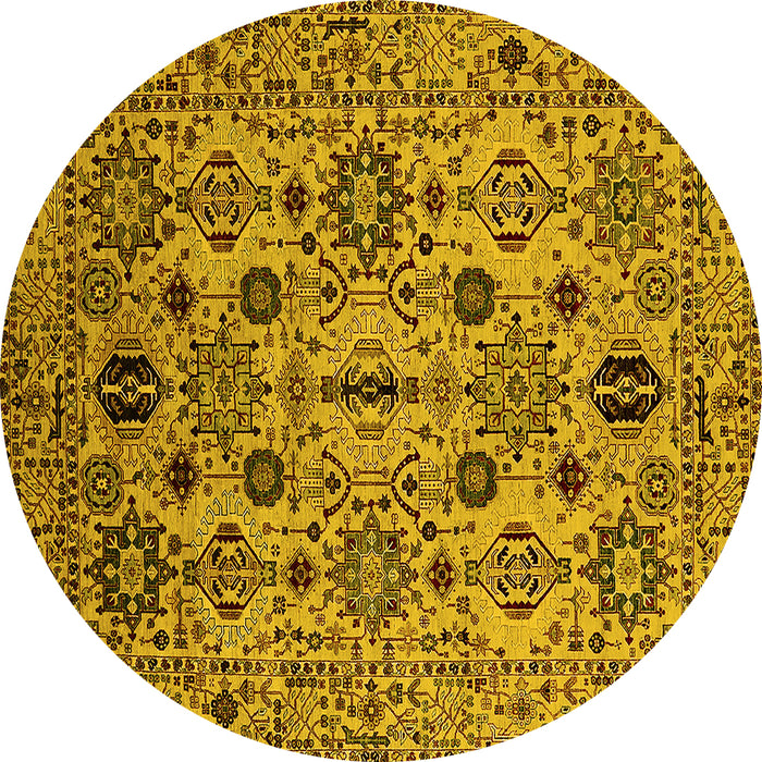 Round Oriental Yellow Traditional Rug, urb2344yw