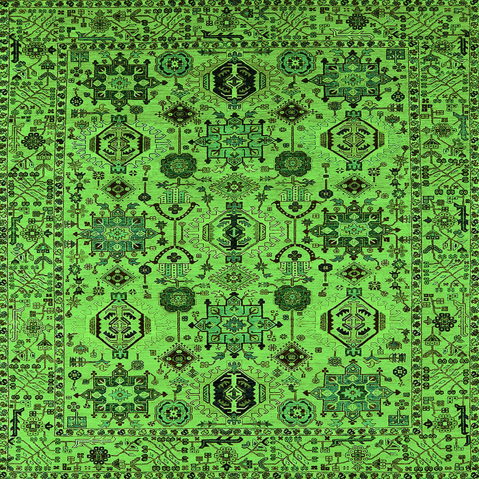Square Machine Washable Oriental Green Traditional Area Rugs, wshurb2344grn
