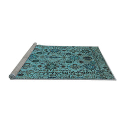 Sideview of Machine Washable Oriental Light Blue Traditional Rug, wshurb2344lblu