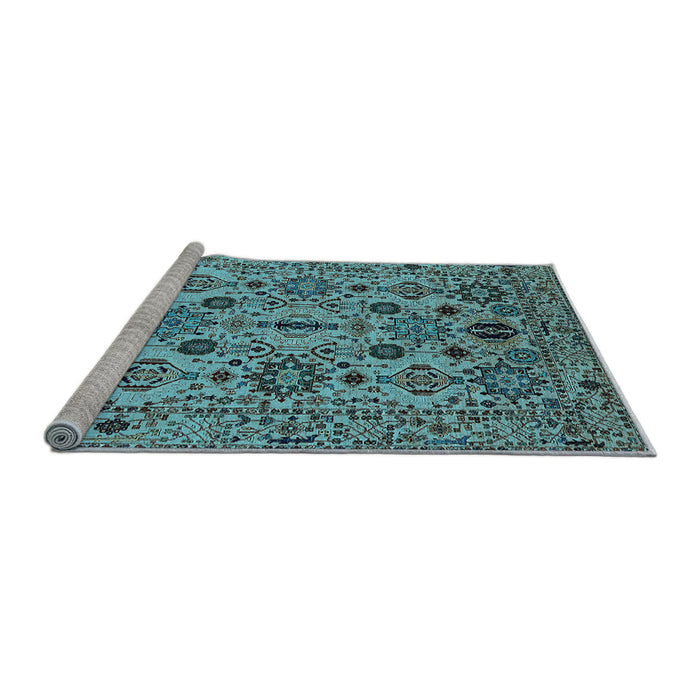 Sideview of Machine Washable Oriental Light Blue Traditional Rug, wshurb2344lblu