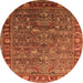 Round Machine Washable Oriental Orange Traditional Area Rugs, wshurb2345org