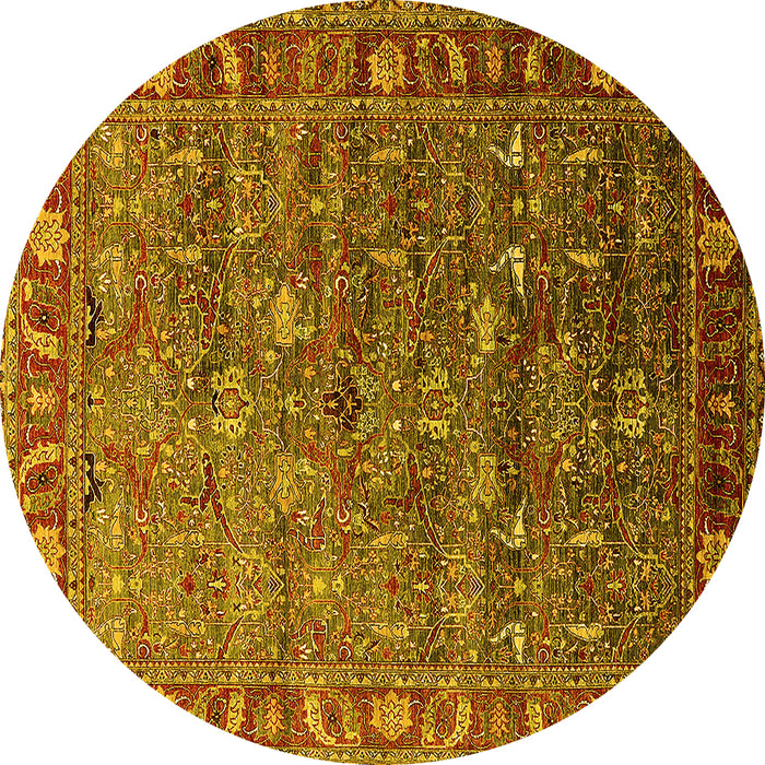 Round Oriental Yellow Traditional Rug, urb2345yw
