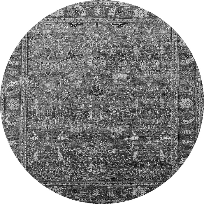 Round Machine Washable Oriental Gray Traditional Rug, wshurb2345gry