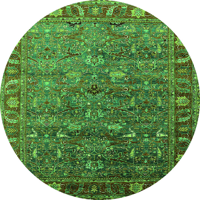Round Machine Washable Oriental Green Traditional Area Rugs, wshurb2345grn