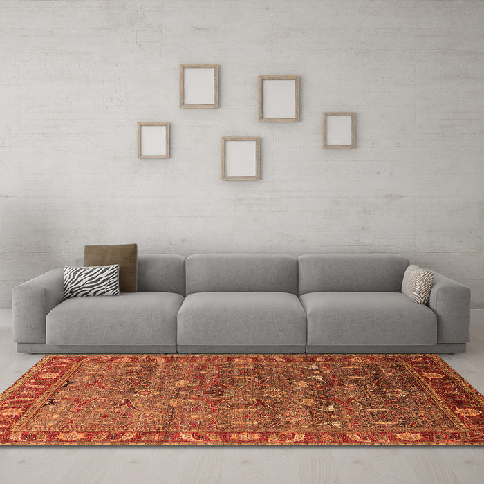 Machine Washable Oriental Orange Traditional Area Rugs in a Living Room, wshurb2345org