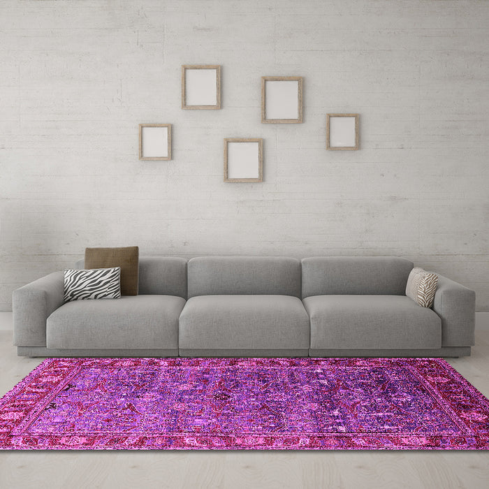 Machine Washable Oriental Pink Traditional Rug in a Living Room, wshurb2345pnk