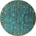 Round Machine Washable Oriental Turquoise Traditional Area Rugs, wshurb2345turq