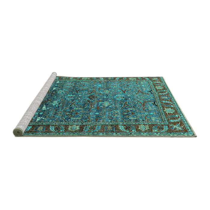 Sideview of Machine Washable Oriental Turquoise Traditional Area Rugs, wshurb2345turq