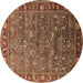 Round Oriental Brown Traditional Rug, urb2345brn