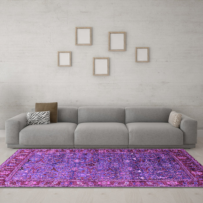 Machine Washable Oriental Purple Traditional Area Rugs in a Living Room, wshurb2345pur