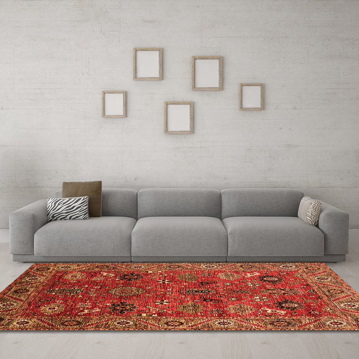 Machine Washable Oriental Orange Traditional Area Rugs in a Living Room, wshurb2346org