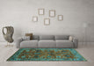 Machine Washable Oriental Turquoise Traditional Area Rugs in a Living Room,, wshurb2346turq