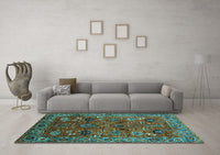 Machine Washable Oriental Turquoise Traditional Rug, wshurb2346turq