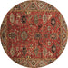 Round Oriental Brown Traditional Rug, urb2346brn