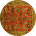 Round Machine Washable Oriental Yellow Traditional Rug, wshurb2346yw