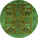 Round Machine Washable Oriental Green Traditional Area Rugs, wshurb2346grn