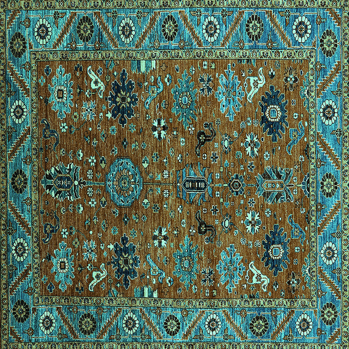 Square Machine Washable Oriental Turquoise Traditional Area Rugs, wshurb2346turq