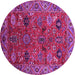 Round Machine Washable Oriental Pink Traditional Rug, wshurb2346pnk