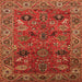 Square Machine Washable Oriental Orange Traditional Area Rugs, wshurb2346org