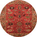 Round Oriental Orange Traditional Rug, urb2346org