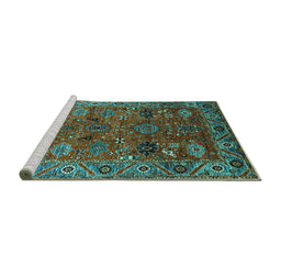 Sideview of Machine Washable Oriental Turquoise Traditional Area Rugs, wshurb2346turq