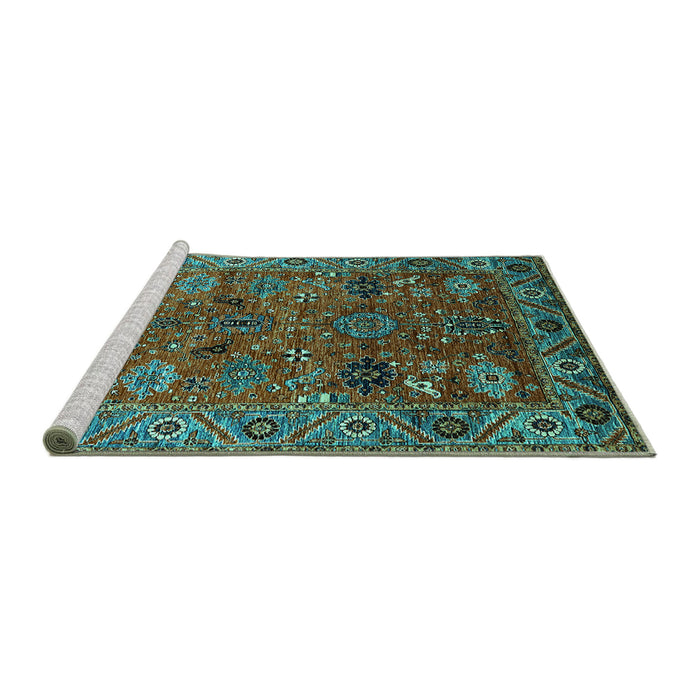 Sideview of Machine Washable Oriental Turquoise Traditional Area Rugs, wshurb2346turq