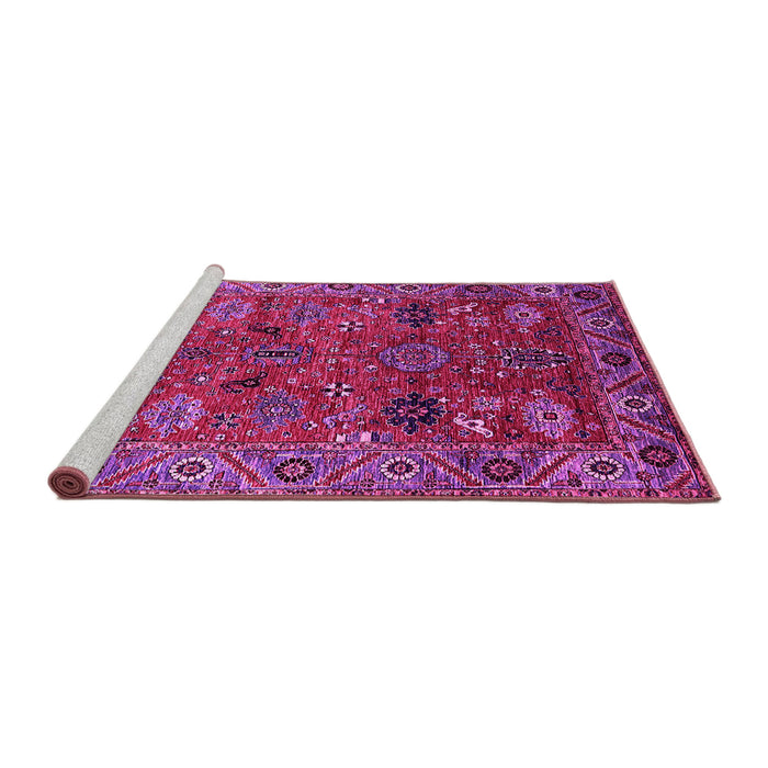 Sideview of Machine Washable Oriental Pink Traditional Rug, wshurb2346pnk