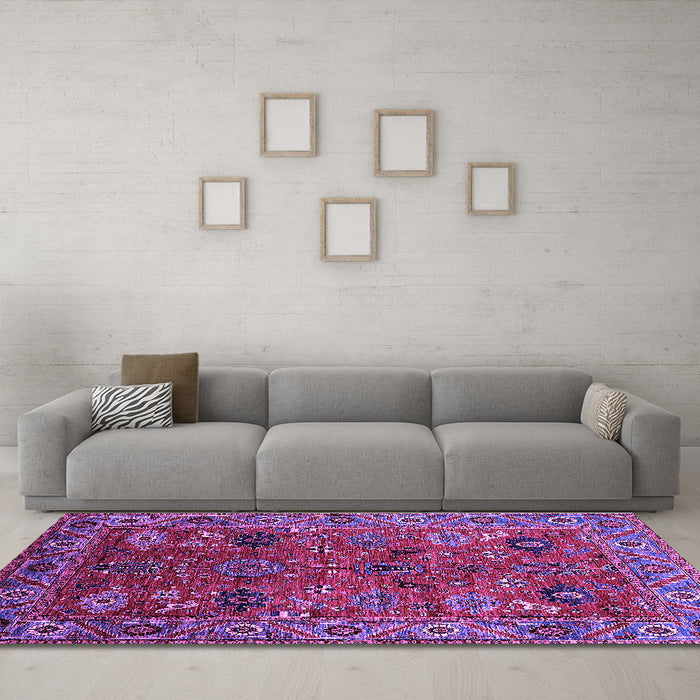 Machine Washable Oriental Purple Traditional Area Rugs in a Living Room, wshurb2346pur