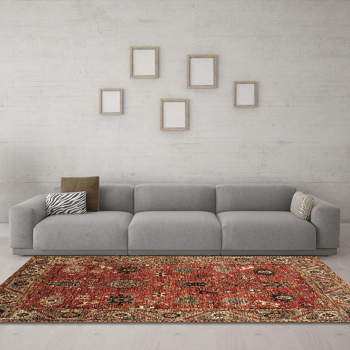 Machine Washable Oriental Brown Traditional Rug in a Living Room,, wshurb2346brn