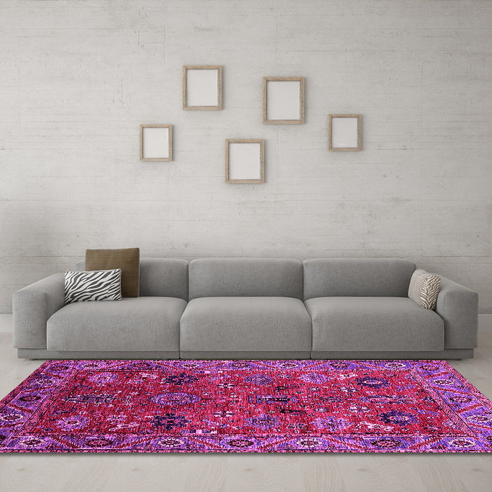Machine Washable Oriental Pink Traditional Rug in a Living Room, wshurb2346pnk