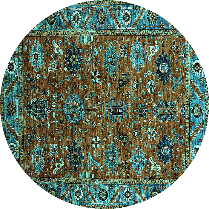 Round Oriental Turquoise Traditional Rug, urb2346turq