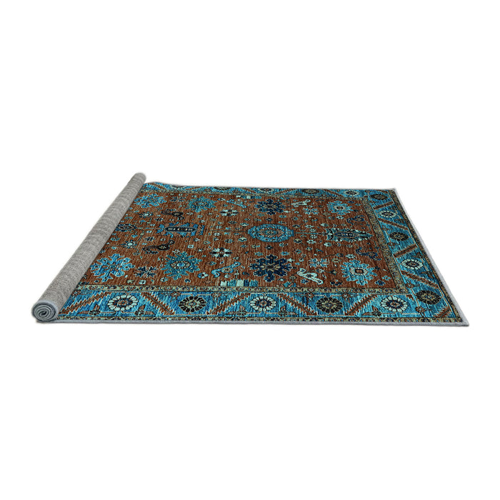 Sideview of Machine Washable Oriental Light Blue Traditional Rug, wshurb2346lblu