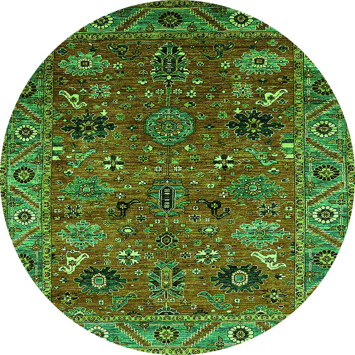 Round Oriental Green Traditional Rug, urb2346grn