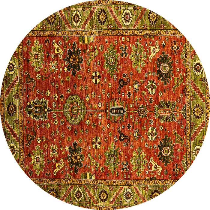 Round Oriental Yellow Traditional Rug, urb2346yw