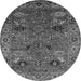 Round Machine Washable Oriental Gray Traditional Rug, wshurb2346gry