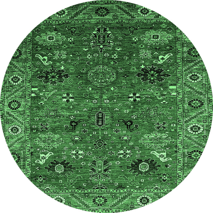 Round Machine Washable Oriental Emerald Green Traditional Area Rugs, wshurb2346emgrn