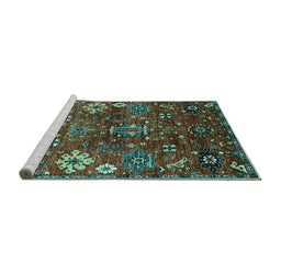 Sideview of Machine Washable Oriental Turquoise Industrial Area Rugs, wshurb2347turq