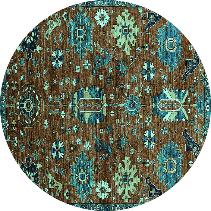 Round Oriental Turquoise Industrial Rug, urb2347turq