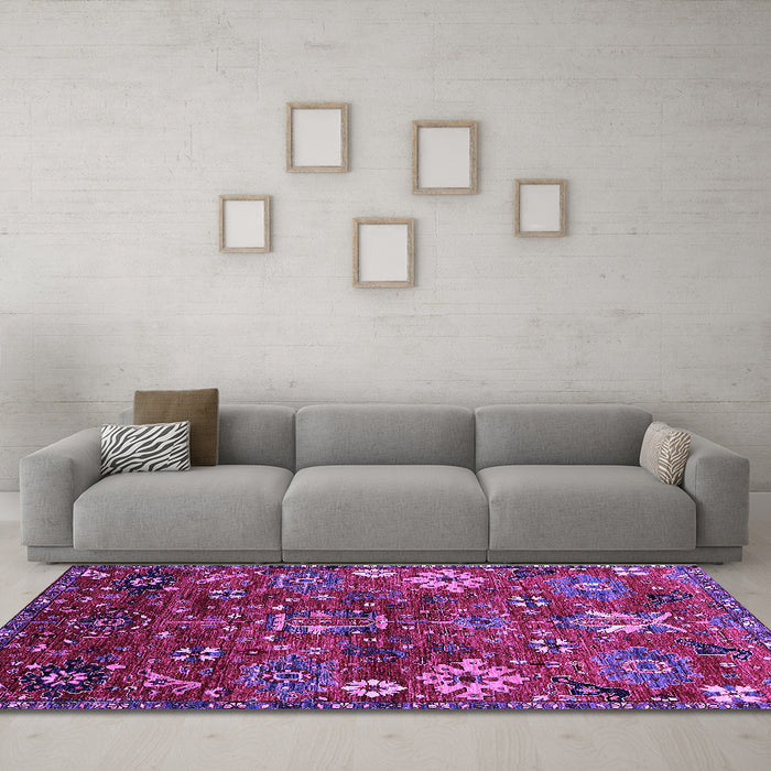 Machine Washable Oriental Purple Industrial Area Rugs in a Living Room, wshurb2347pur