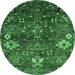 Round Machine Washable Oriental Emerald Green Industrial Area Rugs, wshurb2347emgrn