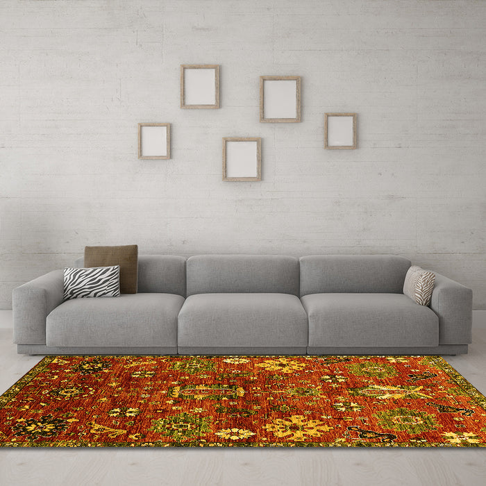 Machine Washable Oriental Yellow Industrial Rug in a Living Room, wshurb2347yw